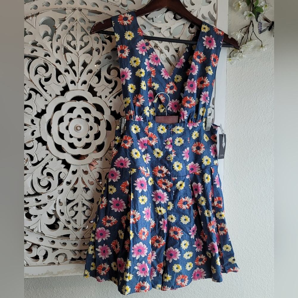 VANESSA MOONEY Venus Blue White Daisy Floral Cotton Romper Boho Feminine NWT S - Picture 8 of 16